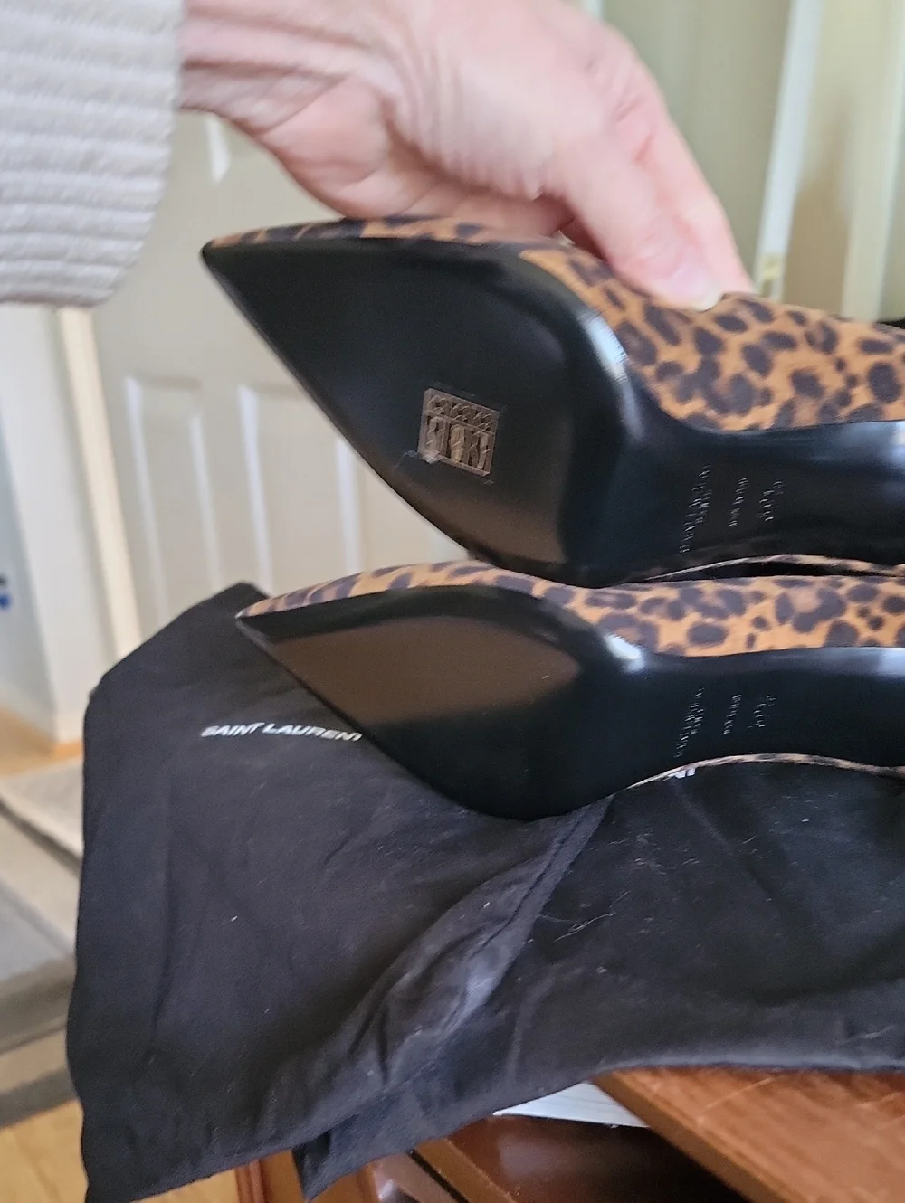 Saint Laurent PARIS Anja Leopard Suede Pointed Toe Pumps - Brown/Black - Picture 7 of 10